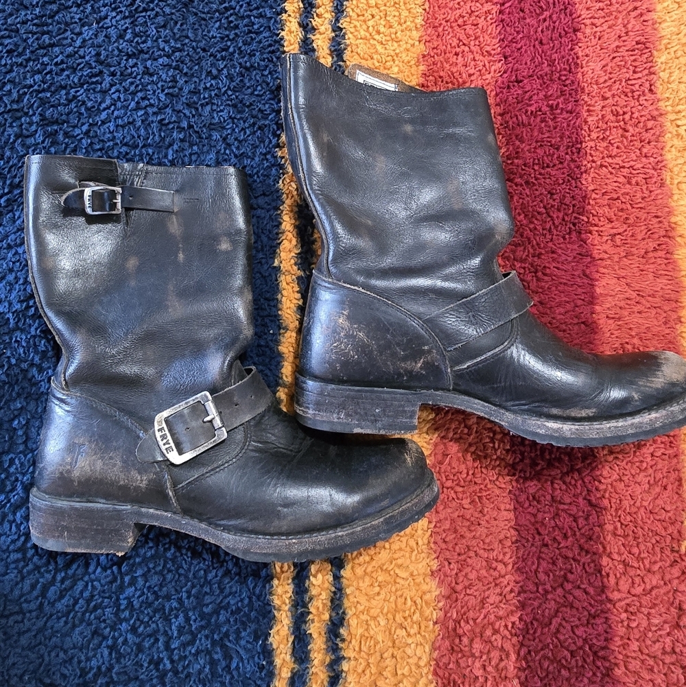 Frye Black Leather Boots with Buckle